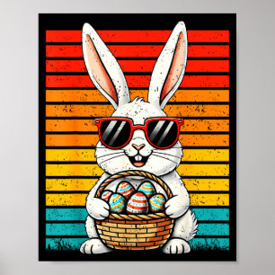 Affiche Lapin de Pâques Rétro Joyeux Panier d'Oeufs Garçon