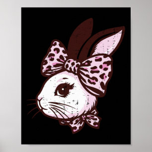 Affiche Lapin de Pâques Ruban Léopard Lapin Mignon Filles