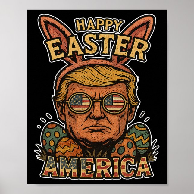 Affiche Lapin de Pâques Trump Joyeuses Pâques Chasse aux œ (Devant)