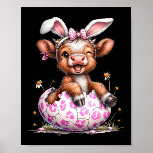 Affiche Lapin de Pâques Vache Drôle Amateur de Vaches Mign