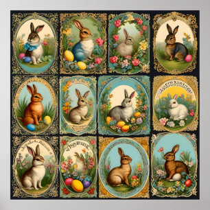Affiche Lapin de Pâques vintage, Bunny de Pâques Rétro, Bu