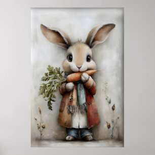 Affiche Lapin de Pâques vintage imprimé carotte, Lapin