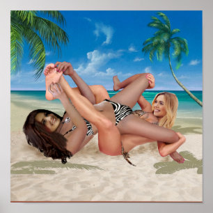 AFFICHE LAPIN DE PLAGE AU LUTTE DE CHATOUILLEMENT