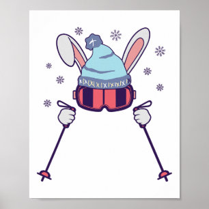 Affiche Lapin de ski avec lunettes et bonnet de ski Hiver