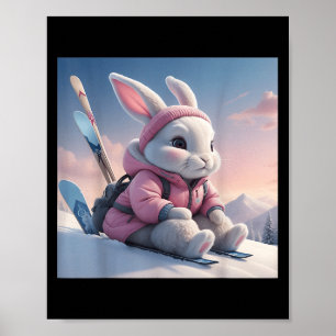 Affiche Lapin de ski bébé dans le motif d'hiver enneigé La