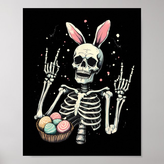 Affiche Lapin de squelette de Pâques Rock Hand Rocker Garç (Devant)