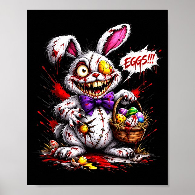 Affiche Lapin d'horreur avec œufs dessin de Pâques effraya (Devant)