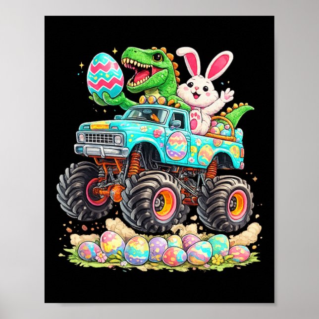 Affiche Lapin Dinosaure Avec Camion Pâques Chasse aux œufs (Devant)