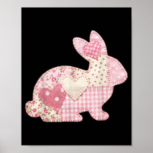 Affiche Lapin drôle coeur floral patchwork lapin heureux P