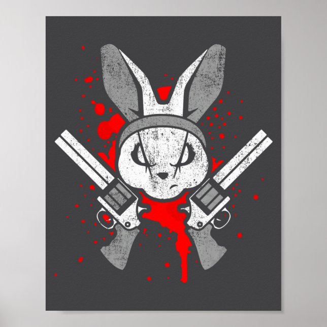 Affiche Lapin drôle d'horreur maléfique disant Cadeau de P (Devant)