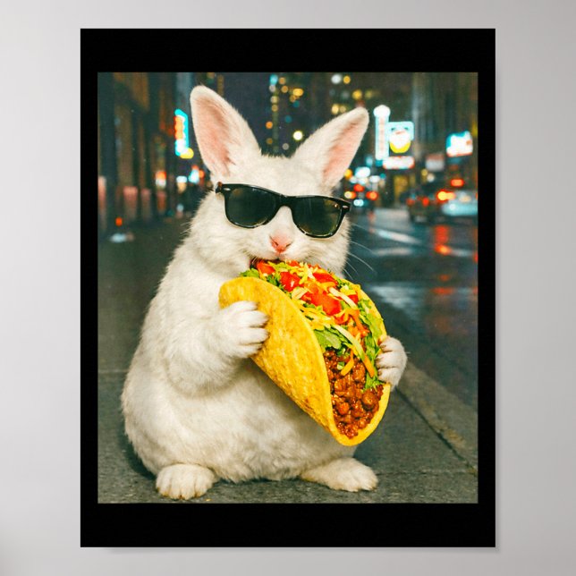 Affiche Lapin drôle mangeant un taco mème rétro lapin  (Devant)