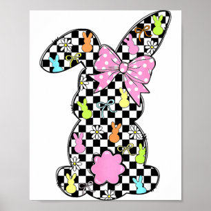 Affiche Lapin drôle oeufs de Pâques Joyeuses Cou vérifié