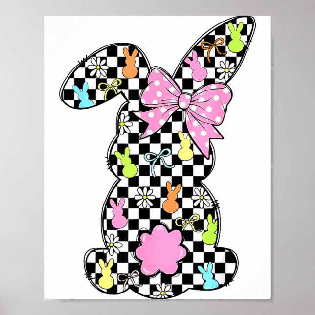 Affiche Lapin drôle oeufs de Pâques Joyeuses Cou vérifié (Devant)