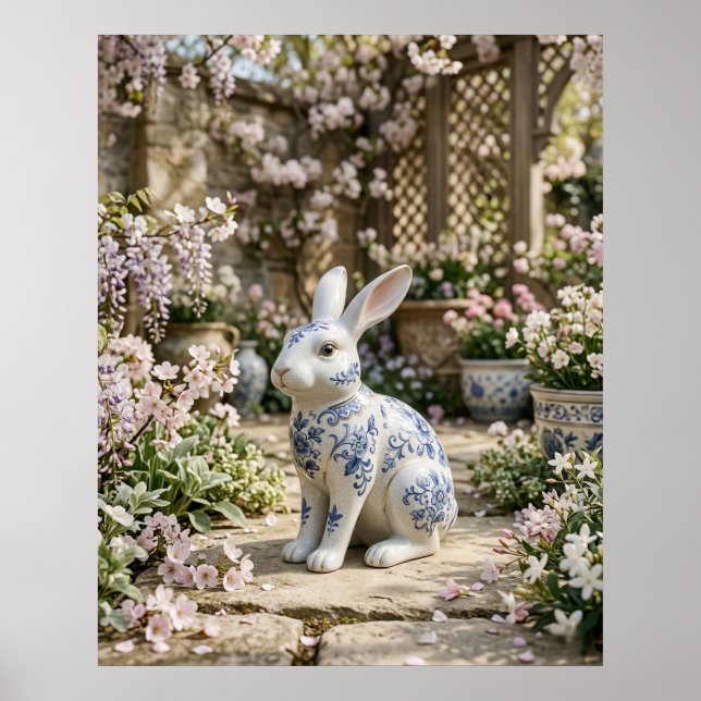 Affiche Lapin en porcelaine Fleur Calme (Devant)
