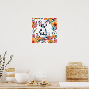Affiche Lapin entouré de fleurs