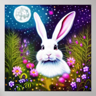 Affiche Lapin et fleurs