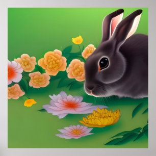 Affiche Lapin et fleurs