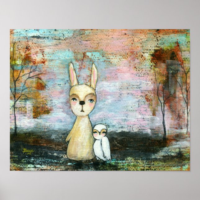Affiche Lapin et Hibou, Animaux de la Forêt Taille Personn (Devant)