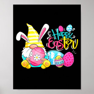 Affiche Lapin Gnome Rabbit Oeufs Chasse Joyeux Jour de Pâq