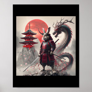 Affiche Lapin graphique de samouraï Bunny japonais guerrie