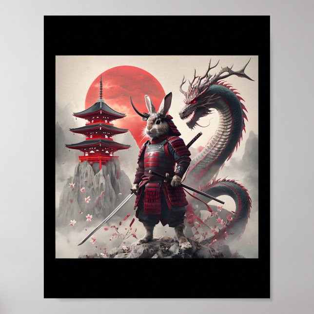 Affiche Lapin graphique de samouraï Bunny japonais guerrie (Devant)
