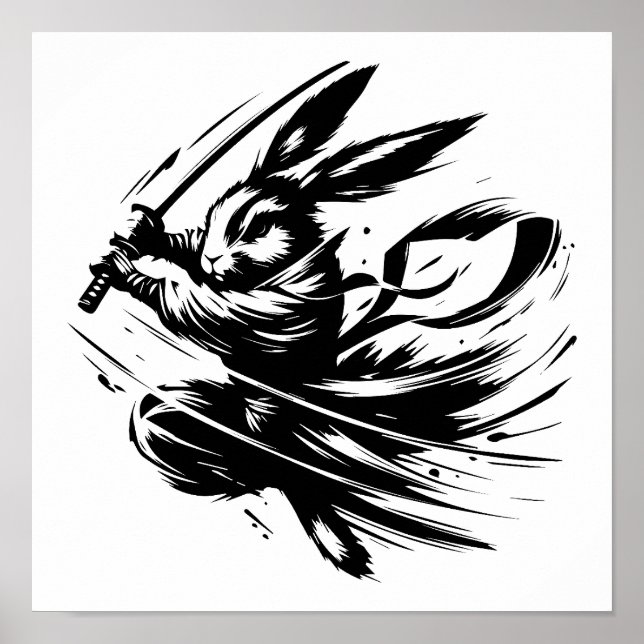 Affiche Lapin Guerrier à l'Encre Noire Samouraï (Devant)