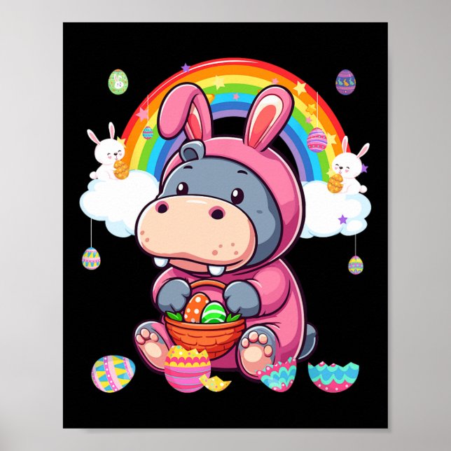 Affiche Lapin Hippo Pâques Chasse Oeufs Panier Panier Ra c (Devant)