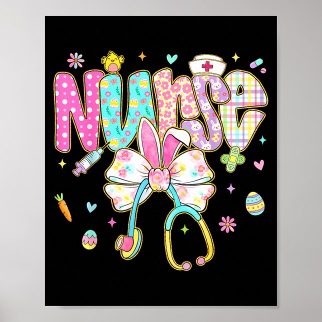 Affiche Lapin infirmière coquette bow stéthoscope Bunny Sc (Devant)