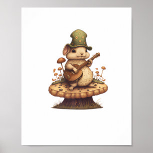Affiche Lapin Jouant Banjo Sur Le Lapin De Champignons Cot