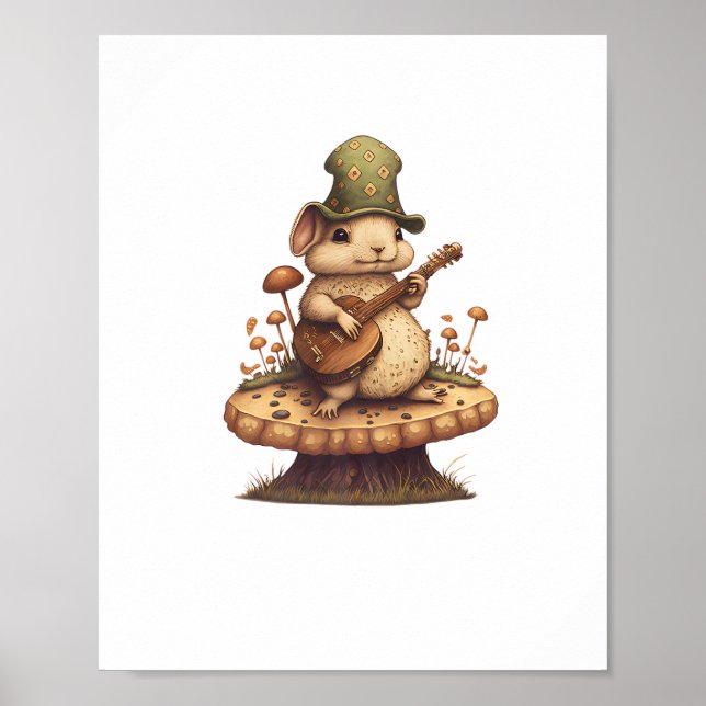 Affiche Lapin Jouant Banjo Sur Le Lapin De Champignons Cot (Devant)