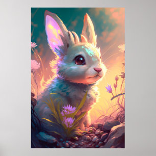 Affiche Lapin Lapin Animal Portrait Peinture Faune Art