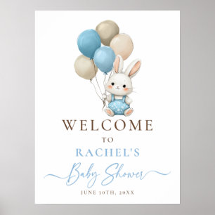 Affiche Lapin Lapin Balloon Bleu Bébé Garçon Douche Bienve