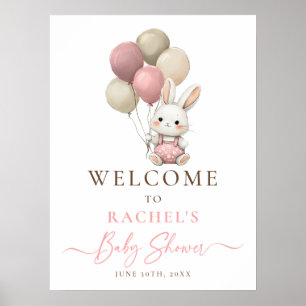 Affiche Lapin Lapin Balloon rose bébé fille Douche Bienven