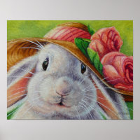 Lapin lapin blanc au printemps Bonnet Art 11x14