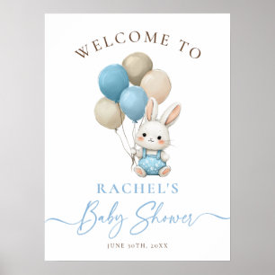 Affiche Lapin Lapin Bleu Ballons Baby shower garçon Bienve