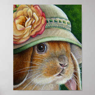 Affiche Lapin lapin Brown au printemps Bonnet Art 8x10