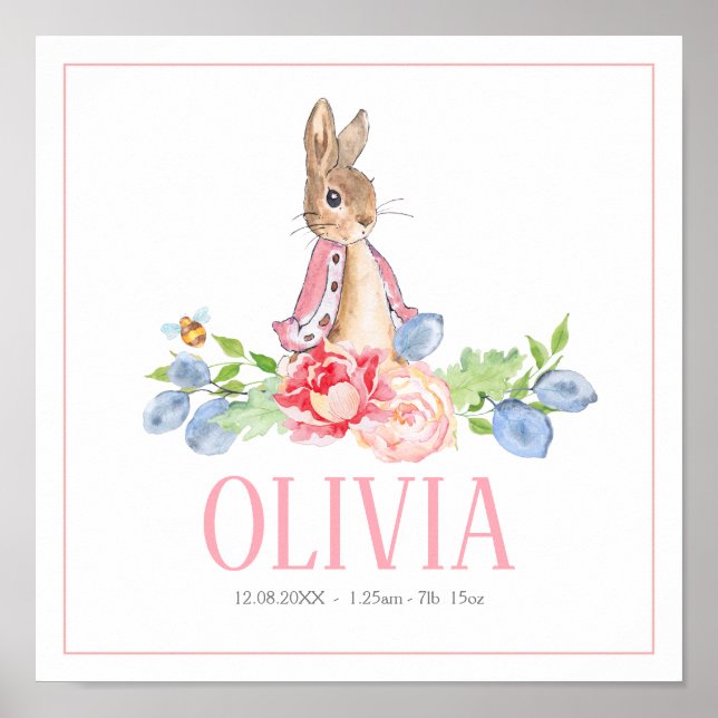 Affiche Lapin Lapin Doux | Nouveau bébé personnalisé Impri (Devant)