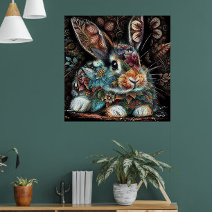 Affiche Lapin lapin lapin lunaire floral Abstrait noir Tur