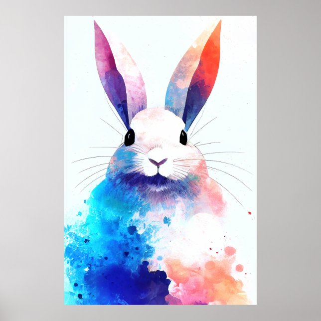 Affiche Lapin Lapin Nature Sauvage Couleurs Animales Peint (Devant)