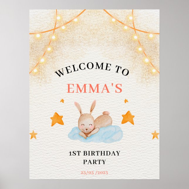 Affiche Lapin lapin premier anniversaire, papier d'affiche (Devant)