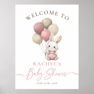 Affiche Lapin Lapin rose Balloon Fille Baby shower Bienven