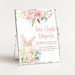 Affiche Lapin Lapin Rose Floral Bébé Diapeurs de nuit tard