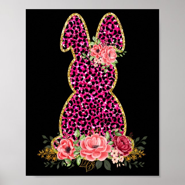 Affiche Lapin Lapin Rose Léopard Lapin Joyeux Pâques (Devant)