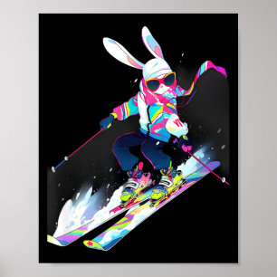 Affiche Lapin lapin skieur ski hiver neige 