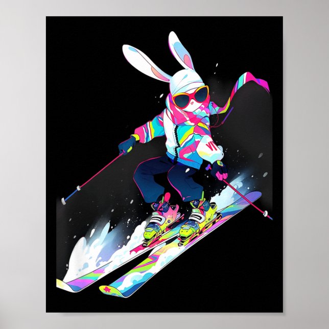 Affiche Lapin lapin skieur ski hiver neige  (Devant)