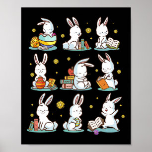 Affiche Lapin lisant un livre Joyeuses Pâques Enfant lecte