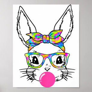 Affiche Lapin Mignon Avec Bandana Tie Dye Lunettes Bubble