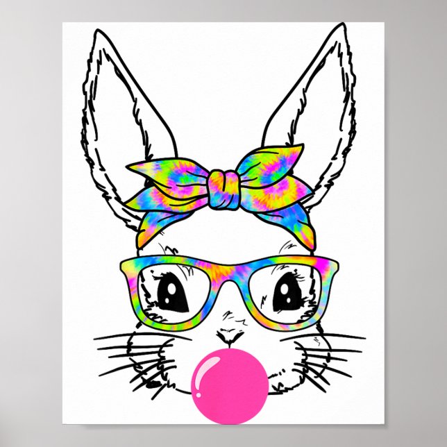 Affiche Lapin Mignon Avec Bandana Tie Dye Lunettes Bubble  (Devant)