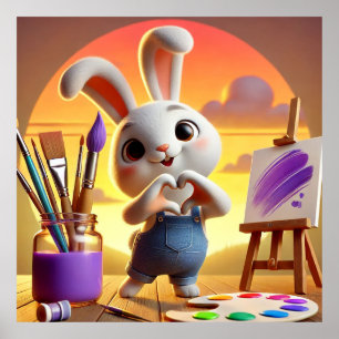 Affiche Lapin mignon avec fournitures de peinture au couch