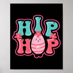 Affiche Lapin mignon chasse aux œufs hip hop joyeuses pâqu